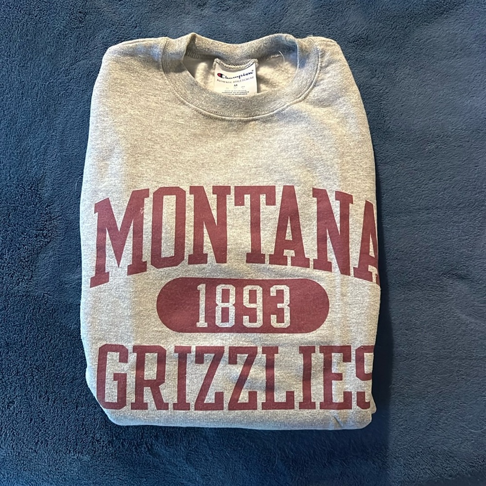 Champion Gray Montana Grizzlies Crewneck Sweatshirt with Maroon Print